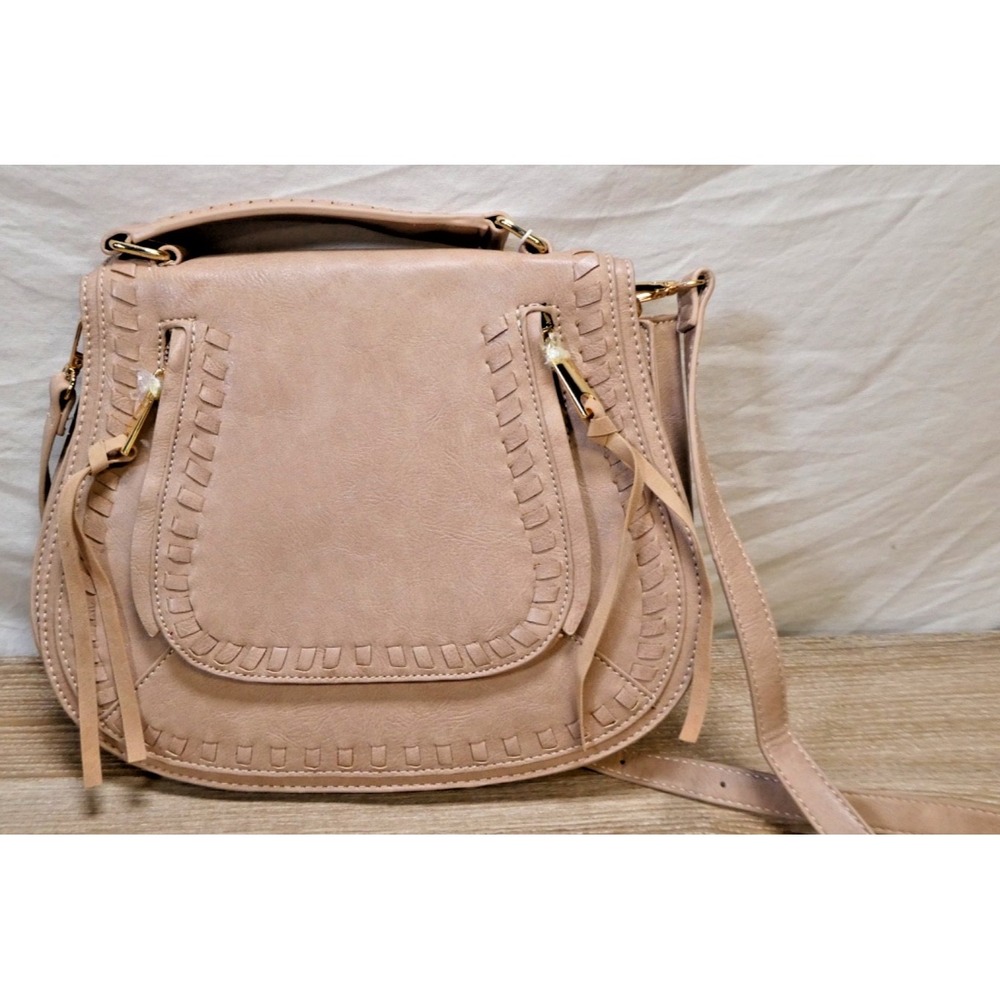 Urban Expression Khloe Crossbody Braided Saddlebag Natural EUC